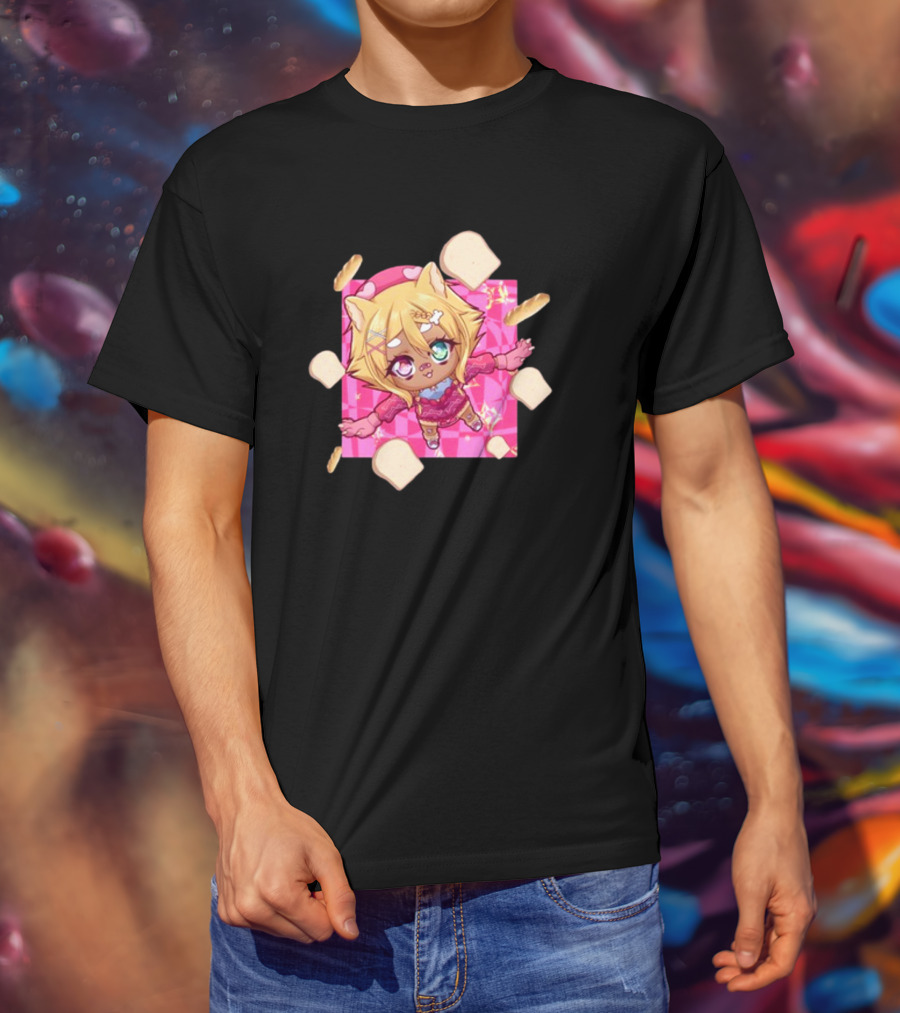 Breadguette Miyu Cute Cat-Eared Character Surrounded By Bread And Baguettes T-Shirt