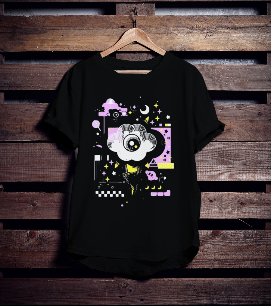 The Storm's Eye Cloud With Moon And Stars In Geometric Night Sky By Brian Shepard T-Shirt