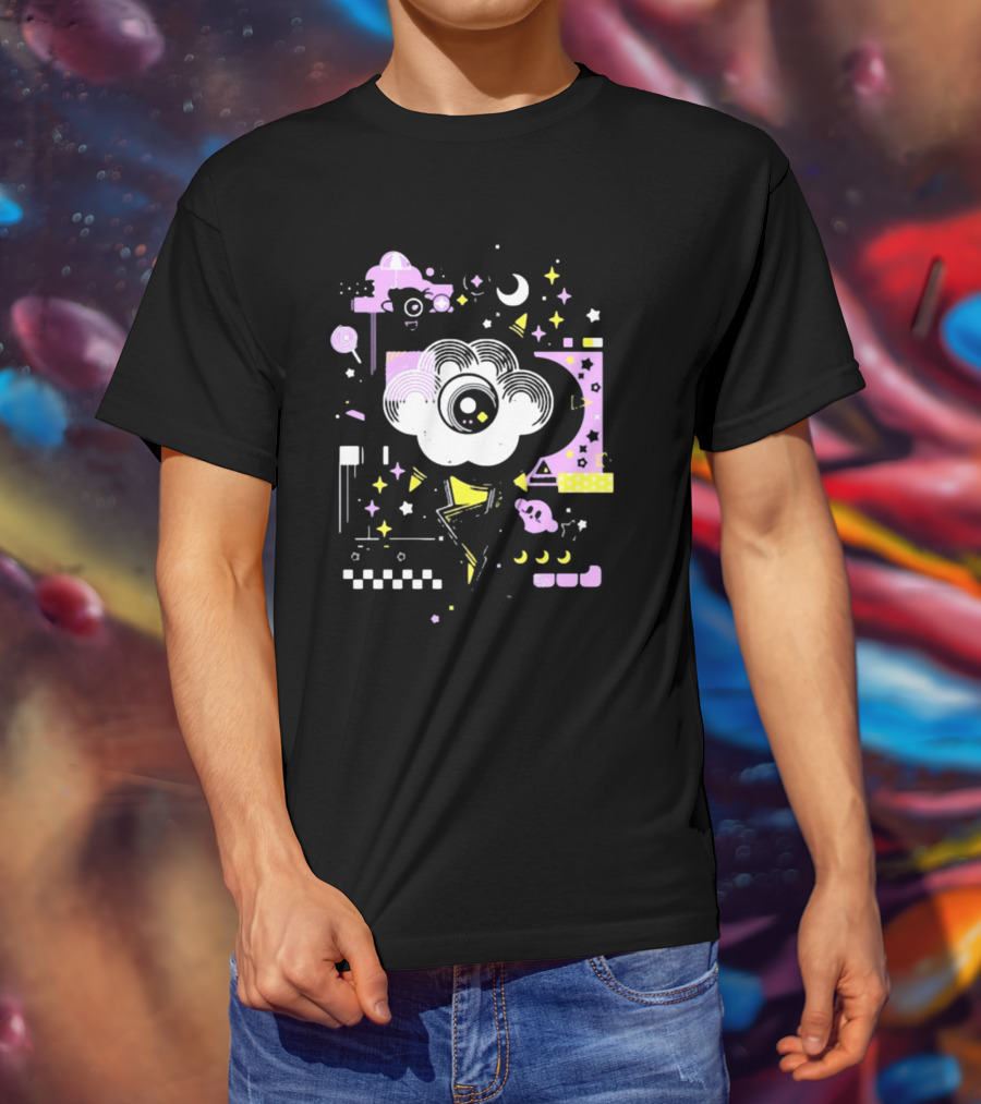 The Storm's Eye Cloud With Moon And Stars In Geometric Night Sky By Brian Shepard T-Shirt
