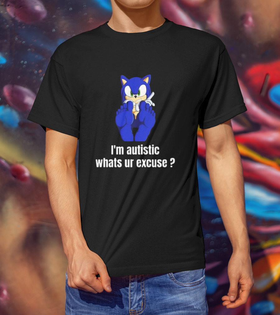 I'm Autistic Whats Ur Excuse Blue Cartoon Character Sitting T-Shirt