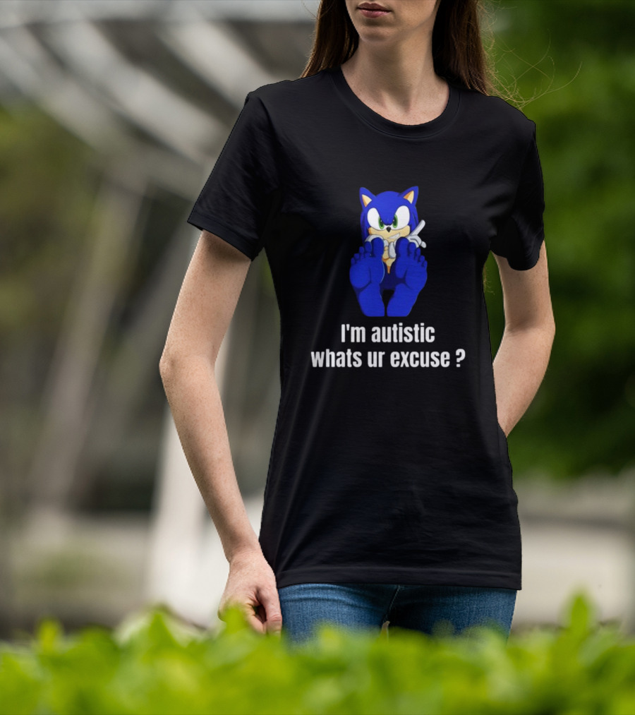 I'm Autistic Whats Ur Excuse Blue Cartoon Character Sitting T-Shirt
