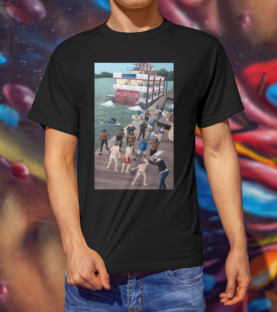 Kenny Akers Alabama River Brawl Boat Dock Scene T-Shirt
