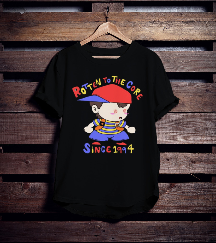 Rotten To The Core Since 1994 Striped Shirt Red Cap Backpack Spirals T-Shirt