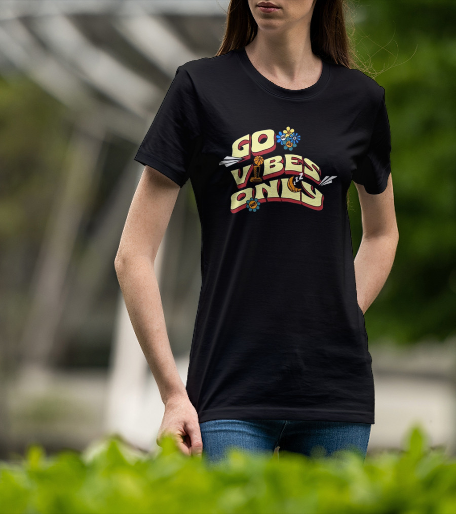 Warriorstalk Go Vibes Only Basketball Trophy Flowers Moon Clouds T-Shirt