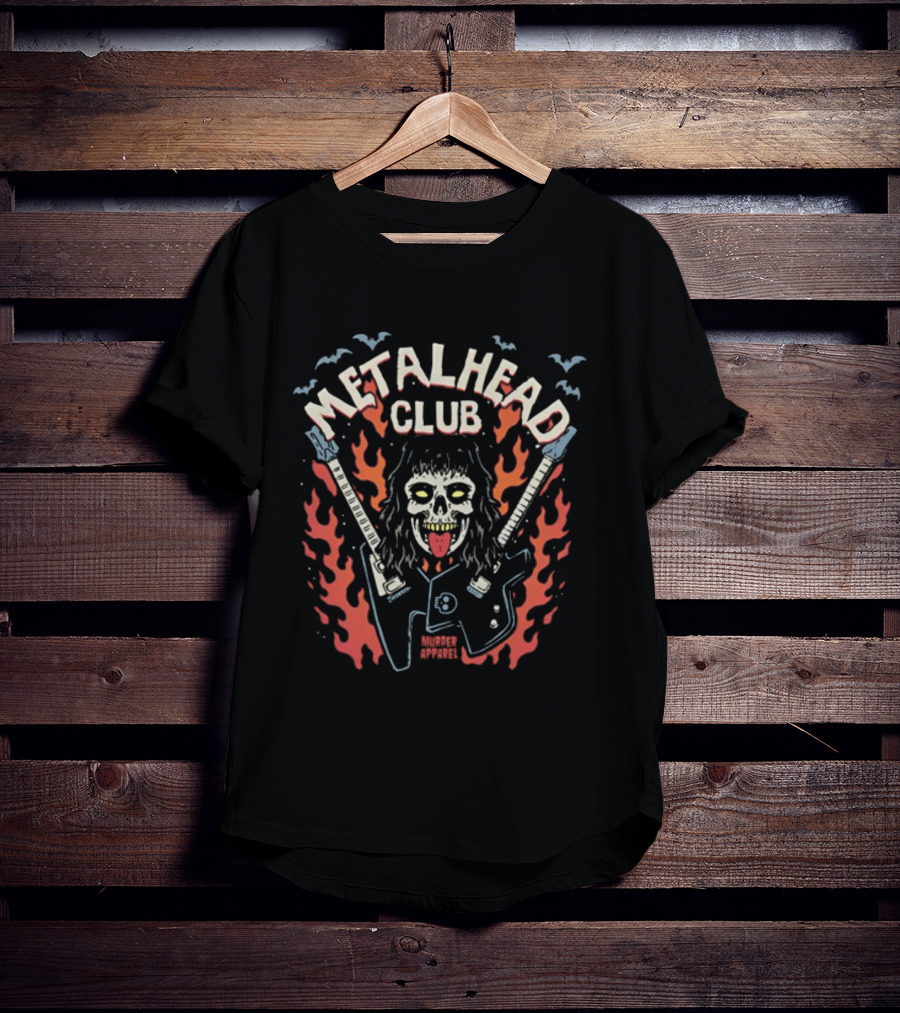 Metalhead Club Murder Apparel Flame Skull Guitars T-Shirt