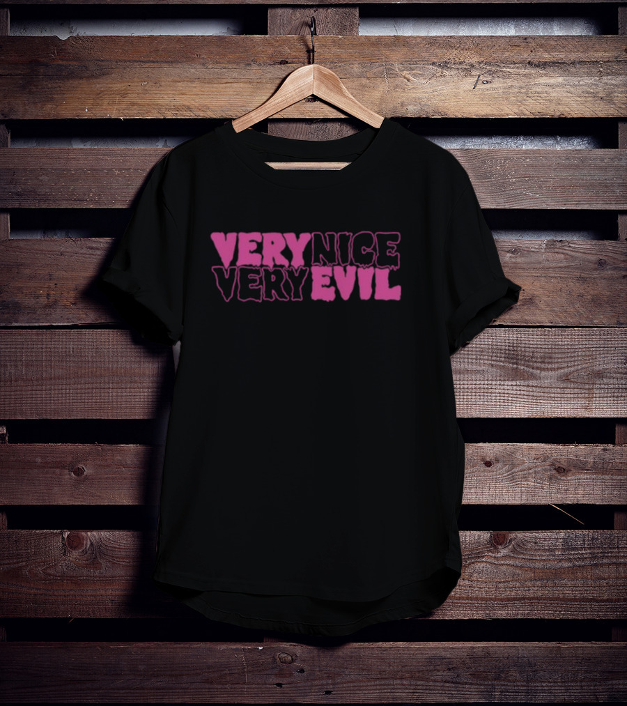 Very Nice Very Evil Pink Word Logo T-Shirt