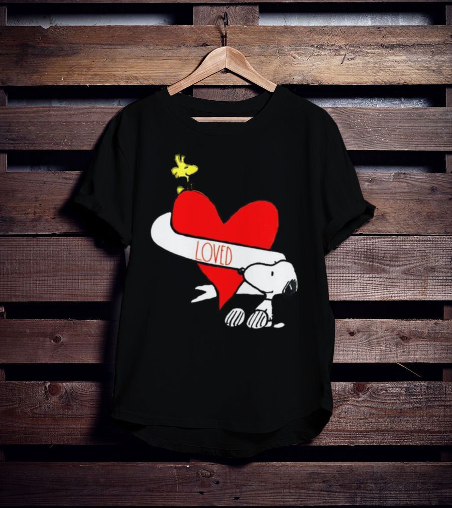 Rae Dunn X Peanuts Loved Snoopy Woodstock Red Heart T-Shirt