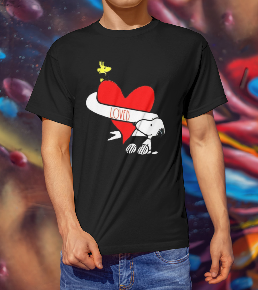 Rae Dunn X Peanuts Loved Snoopy Woodstock Red Heart T-Shirt