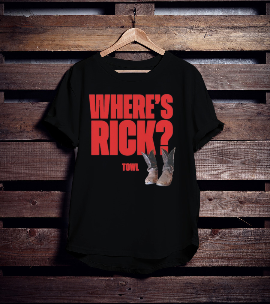 WHERE'S RICK TOWL Cowboy Boots Mystery T-Shirt