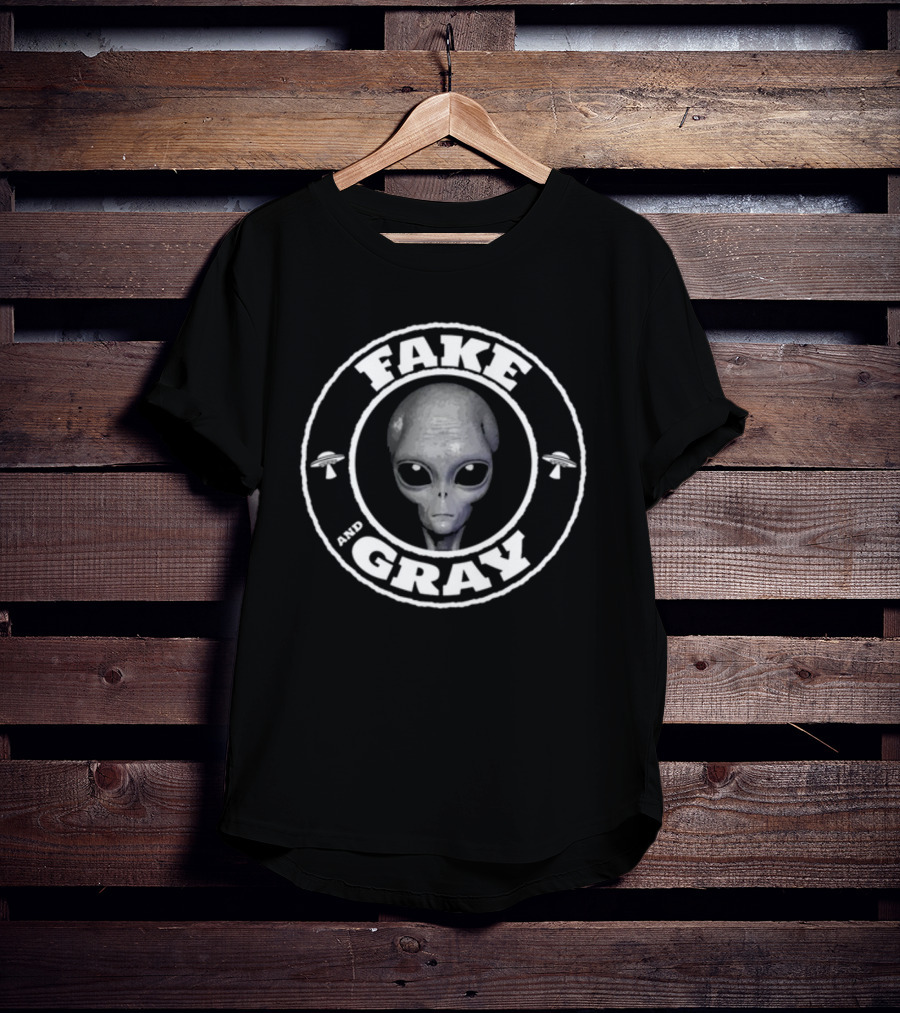 Fake And Gray Alien UFO Badge T-Shirt