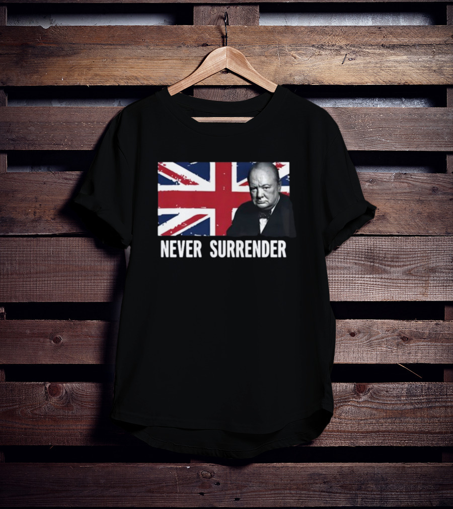Never Surrender Winston Churchill Union Jack T-Shirt