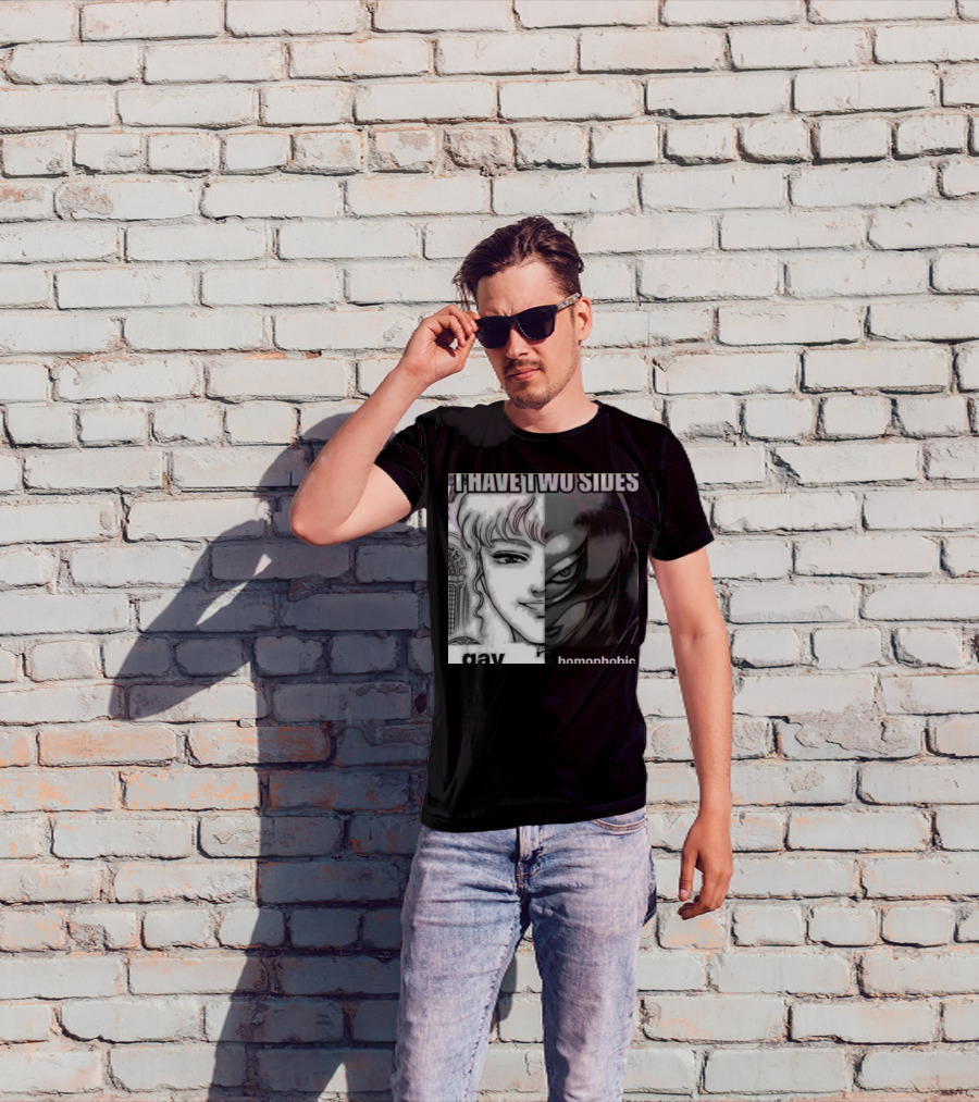 I Have Two Sides Gay Homophobic Manga Character Split Face T-Shirt