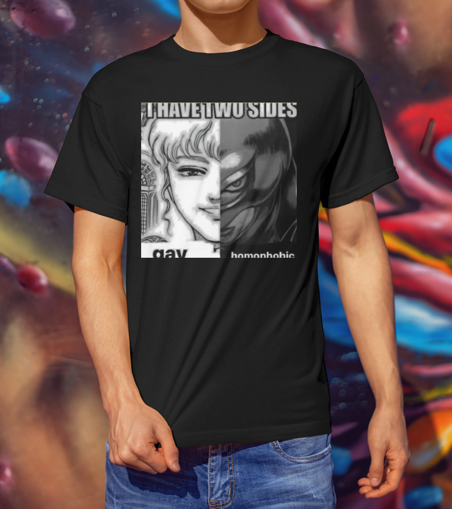 I Have Two Sides Gay Homophobic Manga Character Split Face T-Shirt