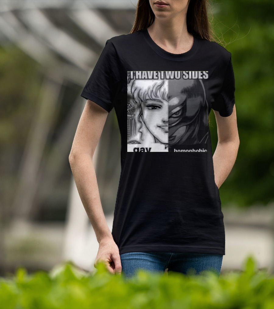 I Have Two Sides Gay Homophobic Manga Character Split Face T-Shirt