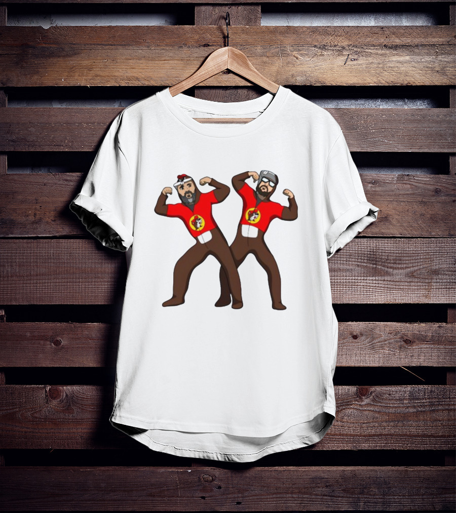 The Young Buc-Ees Wrestling Pose Characters With Beards And Red T-Shirt