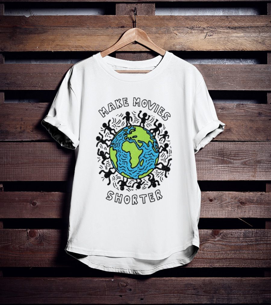 Waveygoodsco Earth Graphic Make Movies Shorter T-Shirt