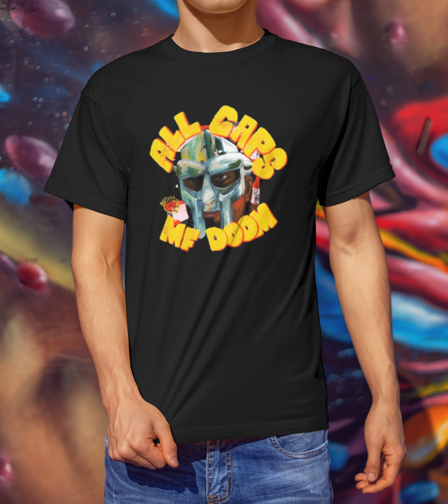 All Caps MF DOOM Villain Graphic Mask T-Shirt