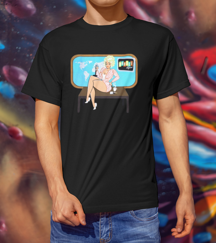 Broski Report News Blonde Host With Microphone And World Map T-Shirt