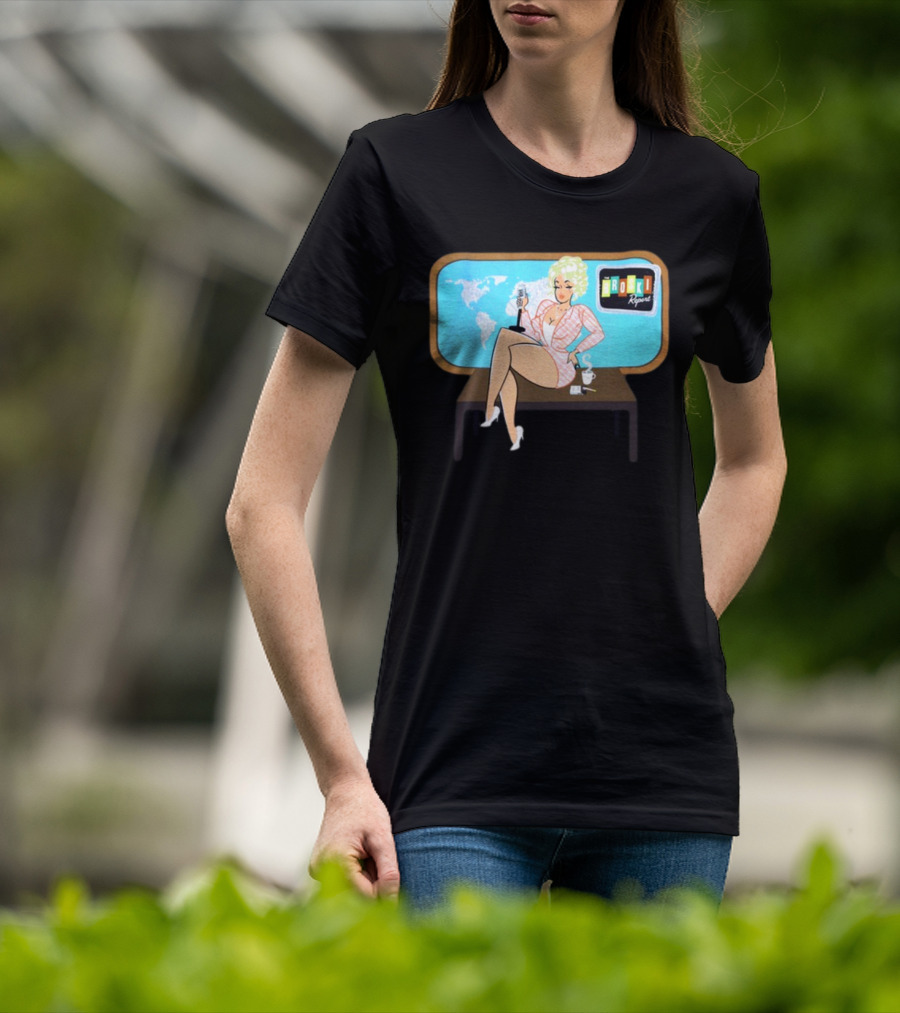 Broski Report News Blonde Host With Microphone And World Map T-Shirt