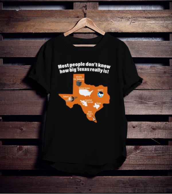 Most People Don't Know How Big Texas Really Is Saturn Car Batteries Elon Musk's Ego Inverted Europe Orb United States T-Shirt