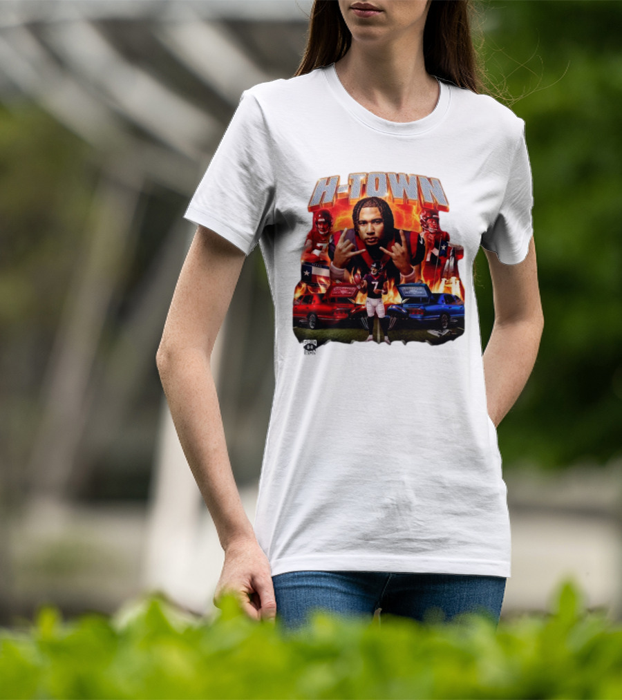 H-Town CJ Stroud Football Grid Iron Texas Pride Flames T-Shirt
