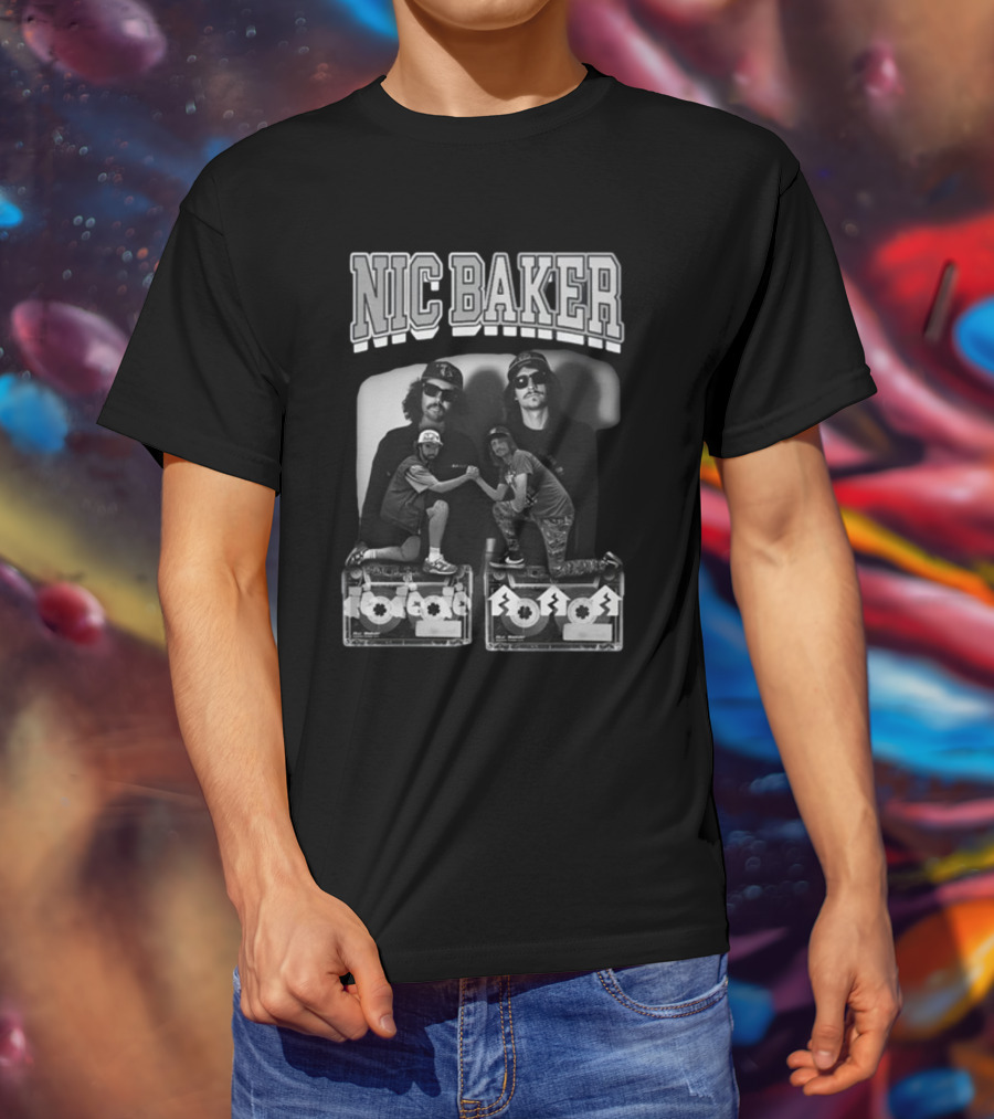 Nic Baker Mixtape 80s Style Skateboarders Retro Black And White Photography T-Shirt
