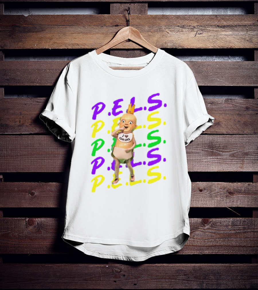 P.E.L.S King Cakes Baby Icon Text In Purple Green Yellow T-Shirt