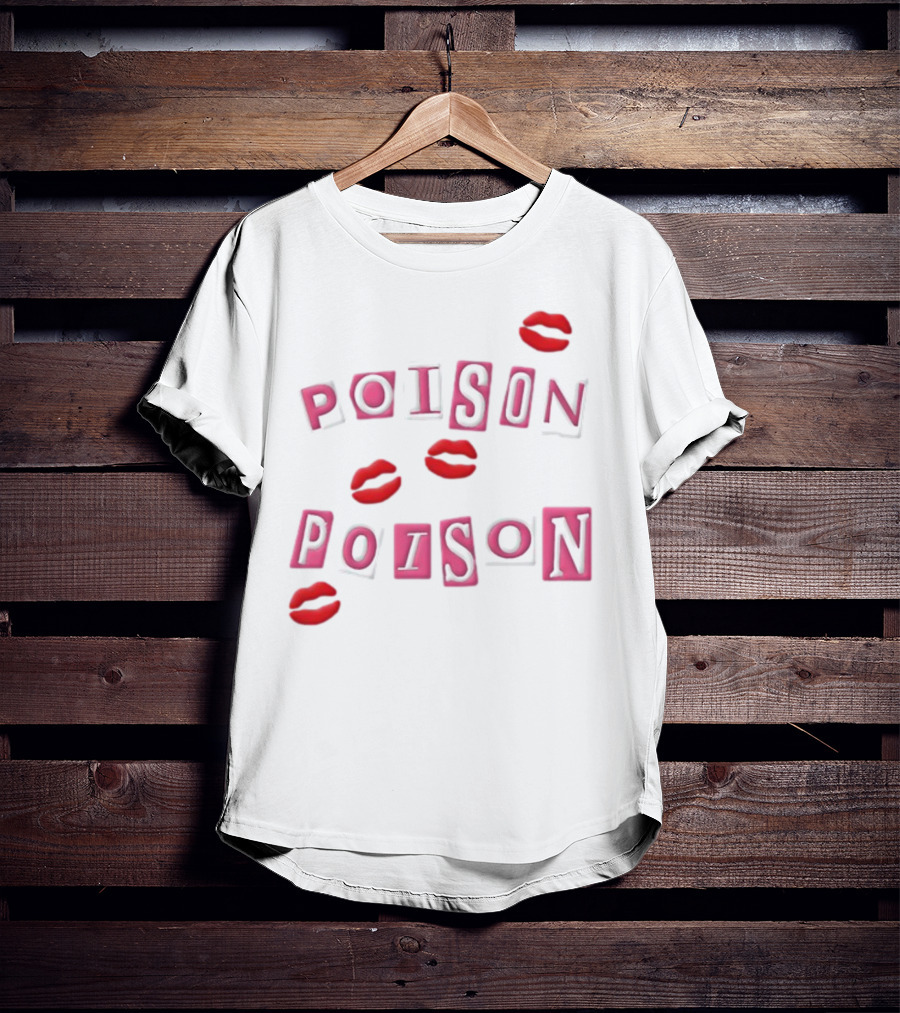 POISON POISON Red Lips Text Blocks T-Shirt