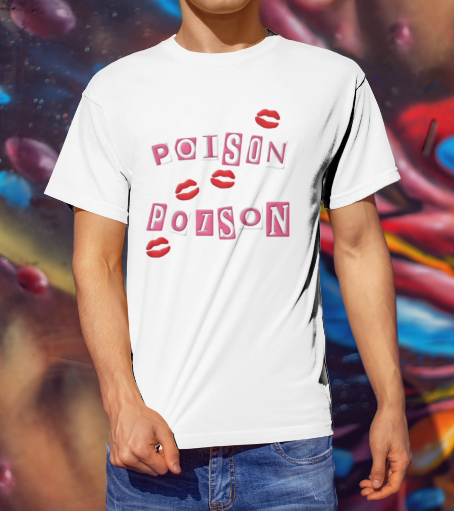 POISON POISON Red Lips Text Blocks T-Shirt
