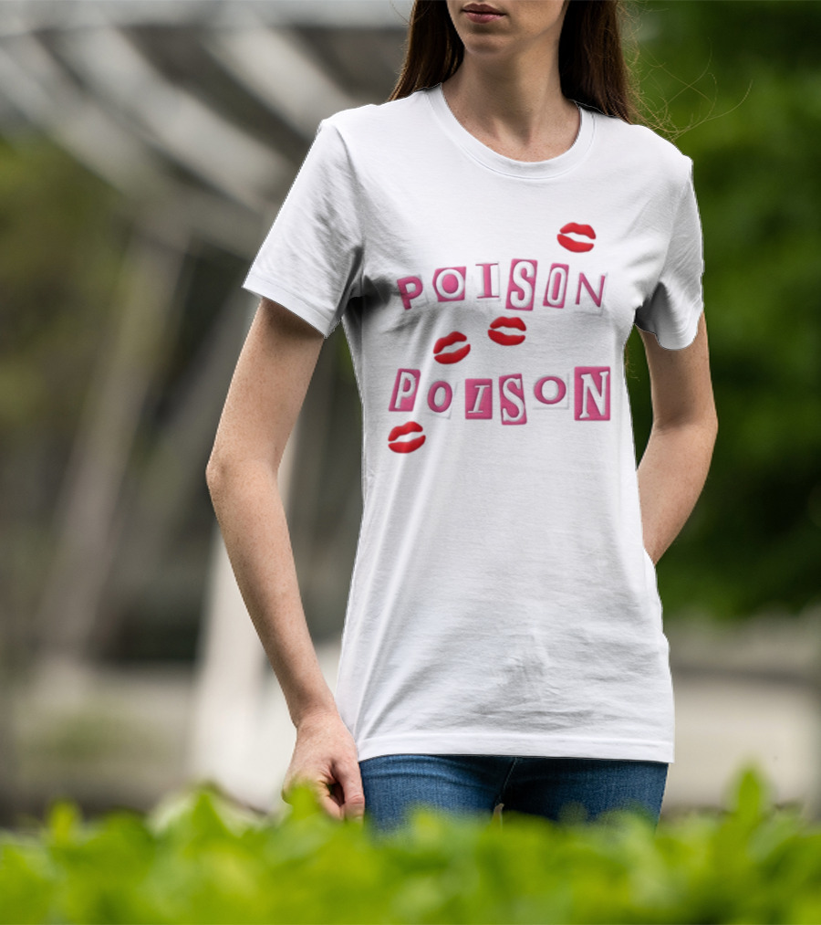 POISON POISON Red Lips Text Blocks T-Shirt