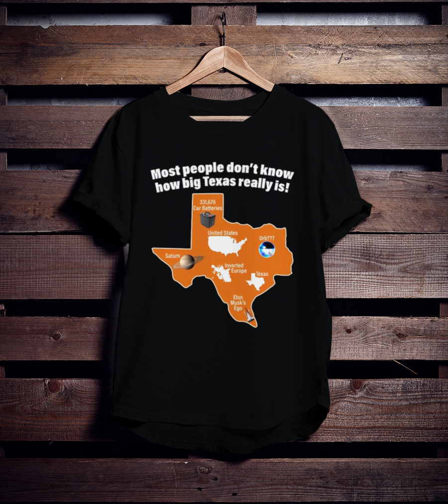 Funny Texas Map With Saturn Elon Musk's Ego And Car Batteries T-Shirt