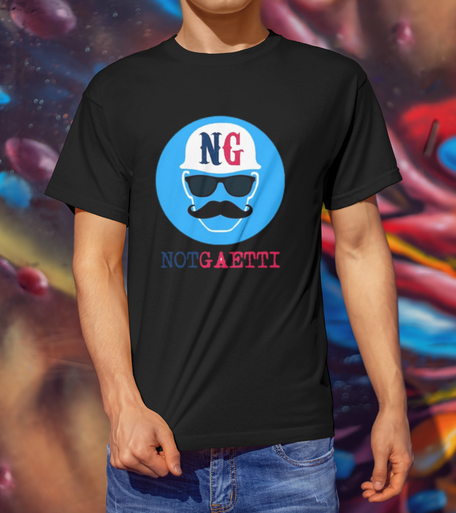 NG Not Gaetti Mustache Hat Sunglasses Blue Circle T-Shirt