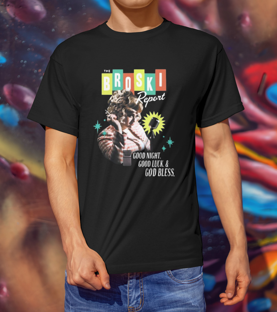 The Broski Report Good Night Good Luck God Bless Retro Style Microphone T-Shirt