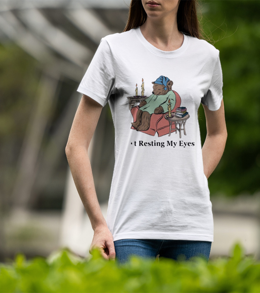 Resting My Eyes Bear In Pajamas With Candles And Books T-Shirt