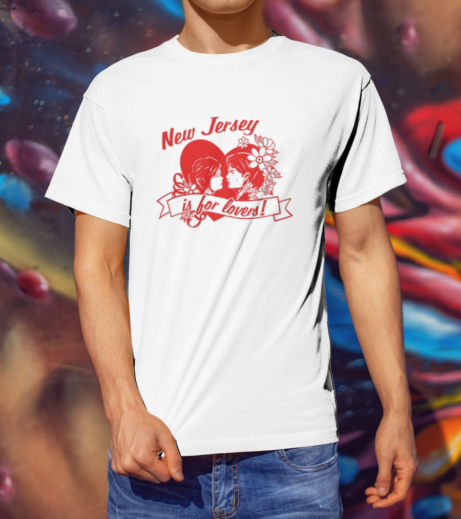 New Jersey Is For Lovers Red Heart Floral Banner T-Shirt