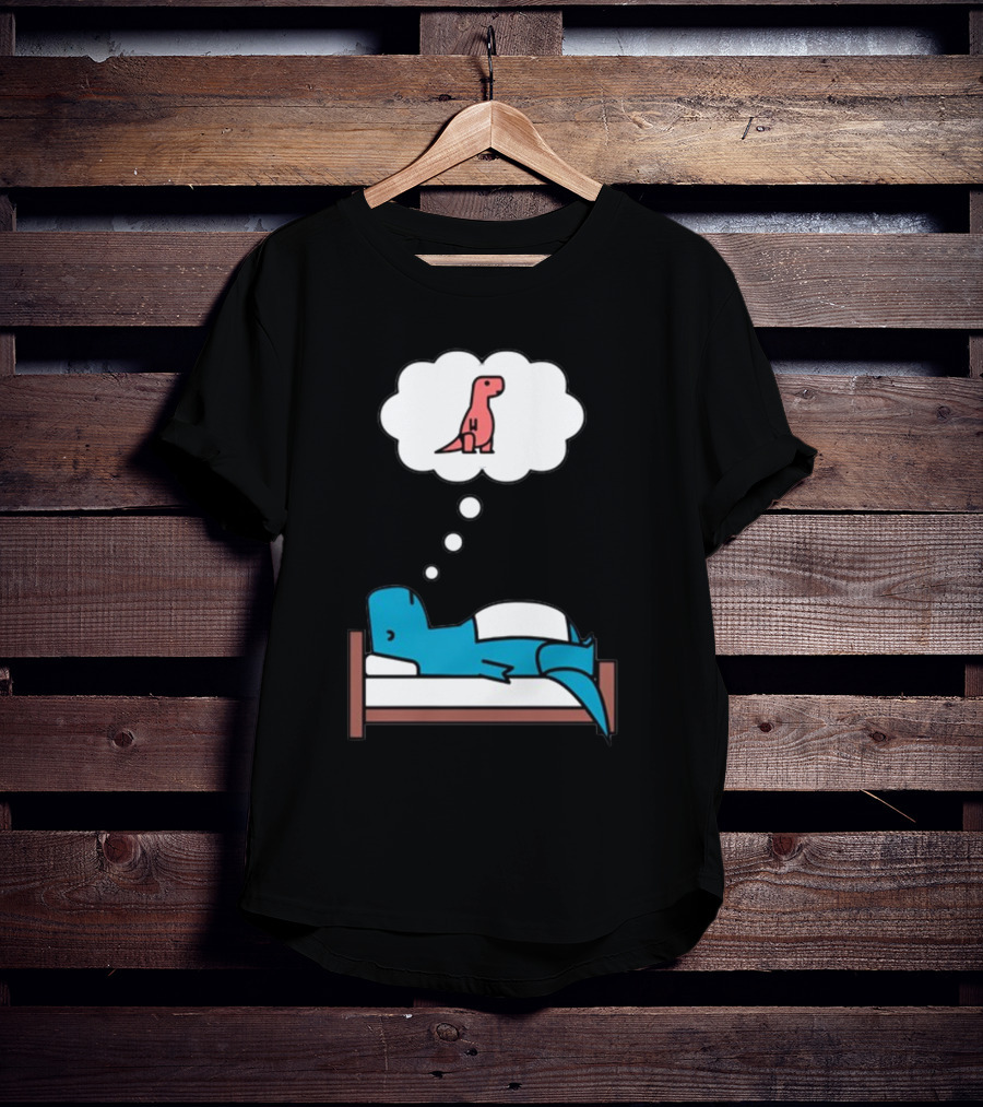 Dinosaur Dreaming BlueRex Sleeps And Imagines Red T-Rex T-Shirt