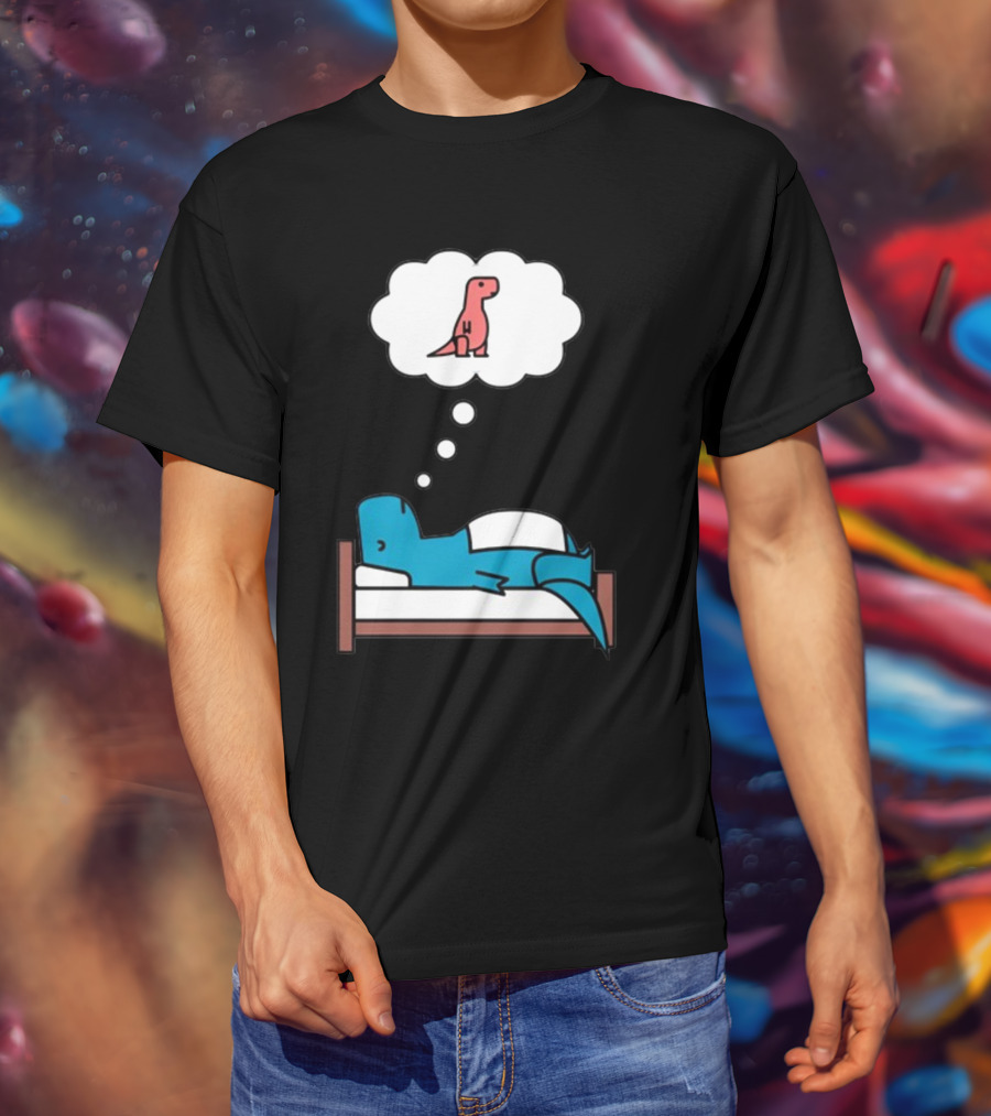 Dinosaur Dreaming BlueRex Sleeps And Imagines Red T-Rex T-Shirt