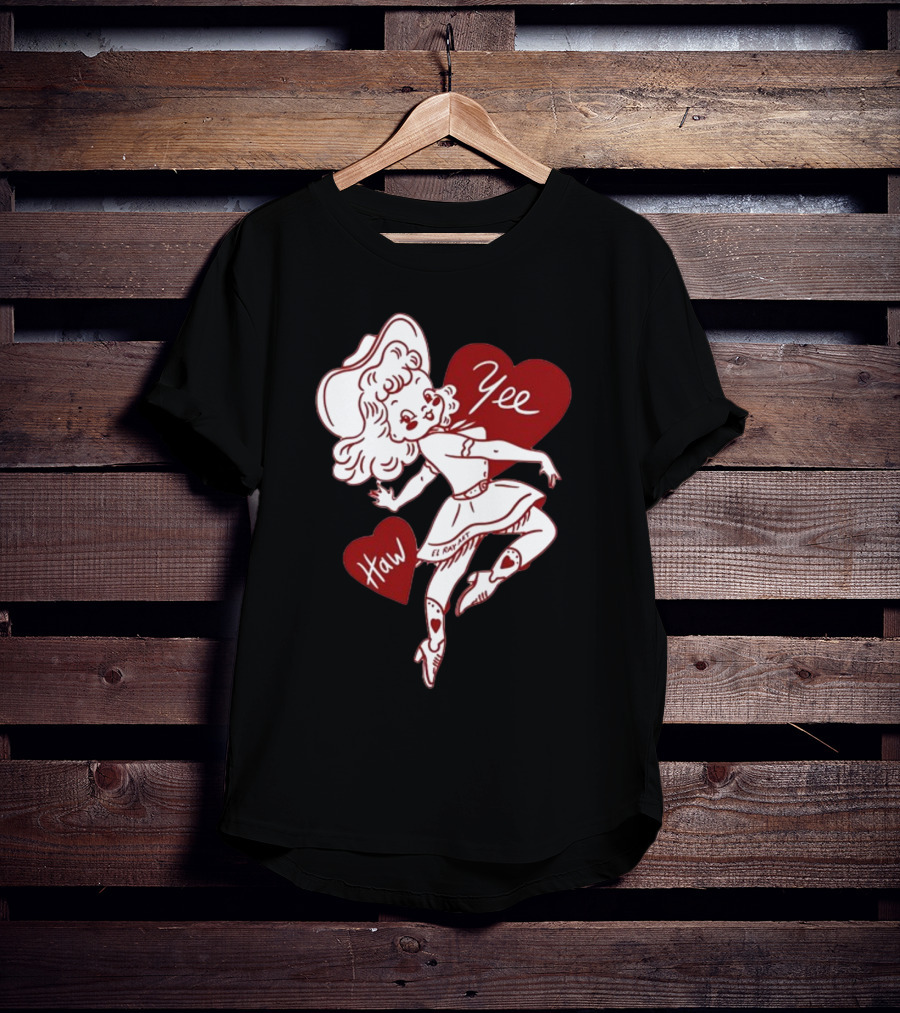 Elrayartist Yee Haw Valentines Girl With Hearts And Cowboy Hat T-Shirt