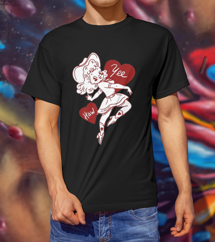 Elrayartist Yee Haw Valentines Girl With Hearts And Cowboy Hat T-Shirt