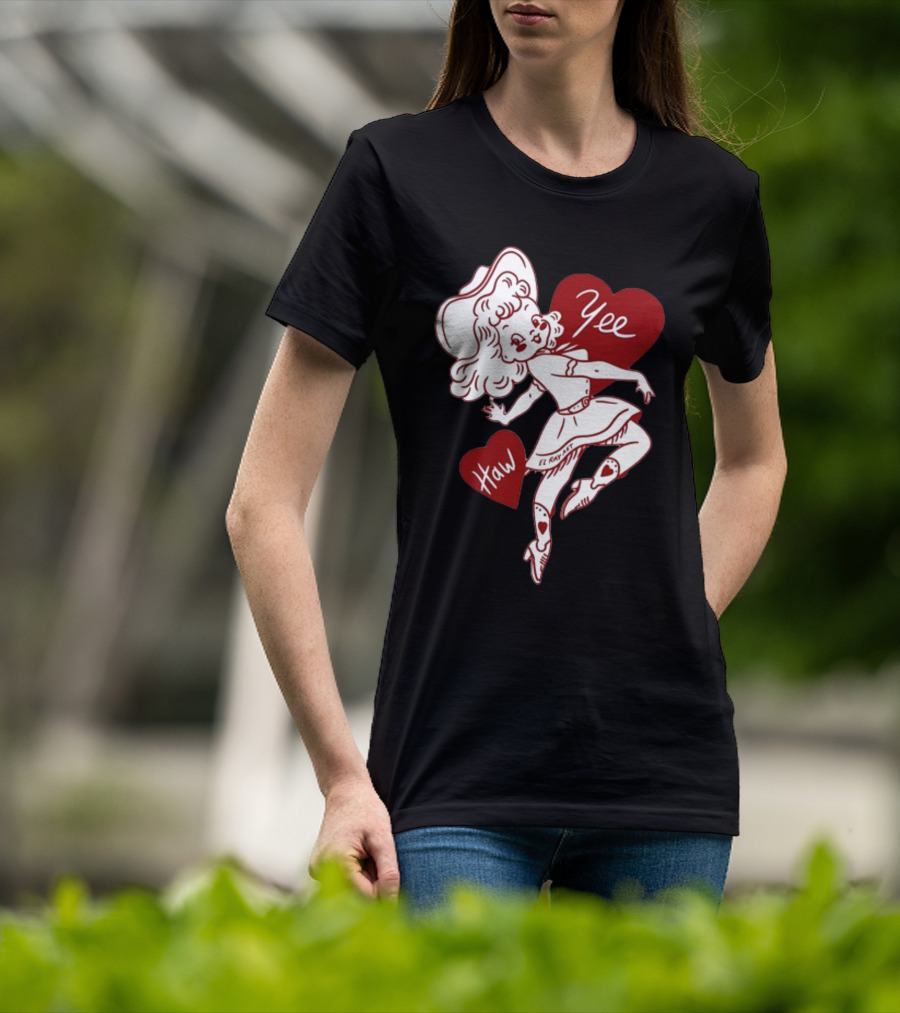 Elrayartist Yee Haw Valentines Girl With Hearts And Cowboy Hat T-Shirt