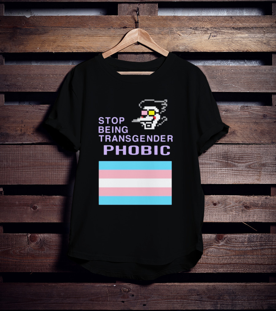 STOP BEING TRANSGENDER PHOBIC Deltarune Spamton Trans Flag T-Shirt