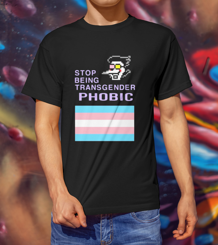 STOP BEING TRANSGENDER PHOBIC Deltarune Spamton Trans Flag T-Shirt