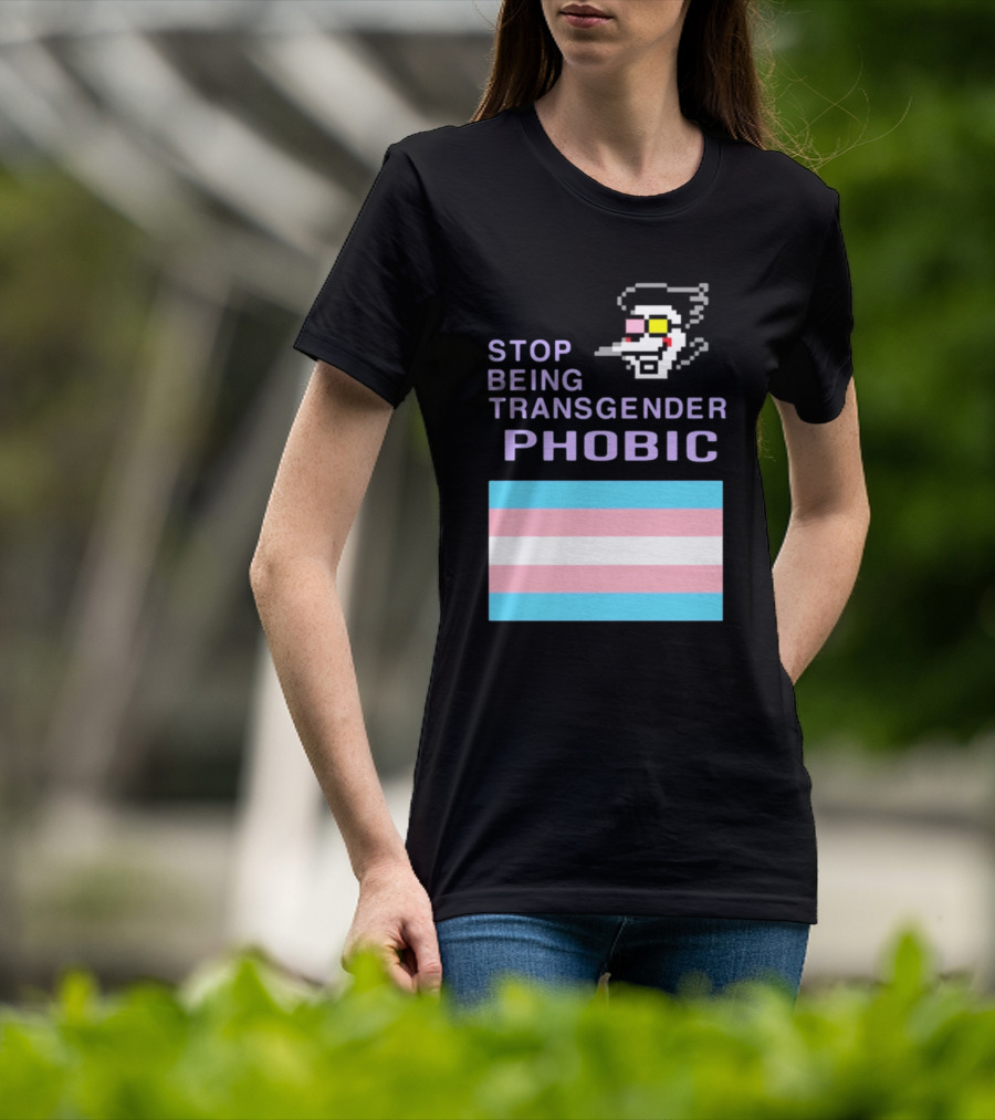 STOP BEING TRANSGENDER PHOBIC Deltarune Spamton Trans Flag T-Shirt