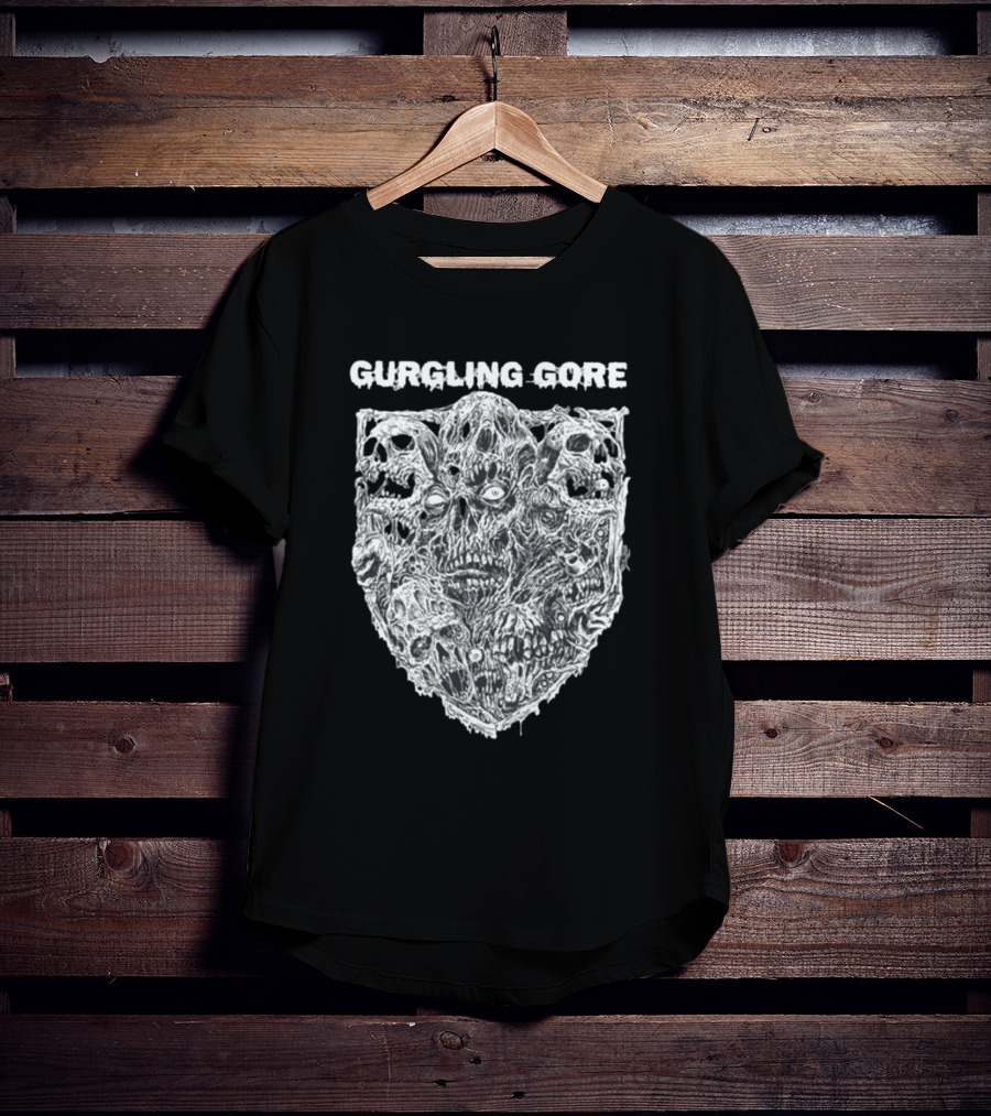Gurgling Gore Skull Horror Shield T-Shirt