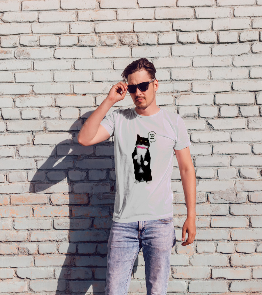 Nah I'd Win Cat Pink Collar Black And White Feline T-Shirt