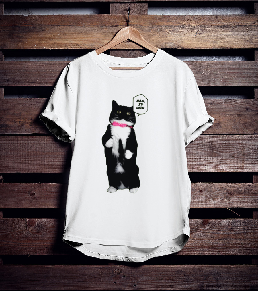 Nah I'd Win Cat Pink Collar Black And White Feline T-Shirt