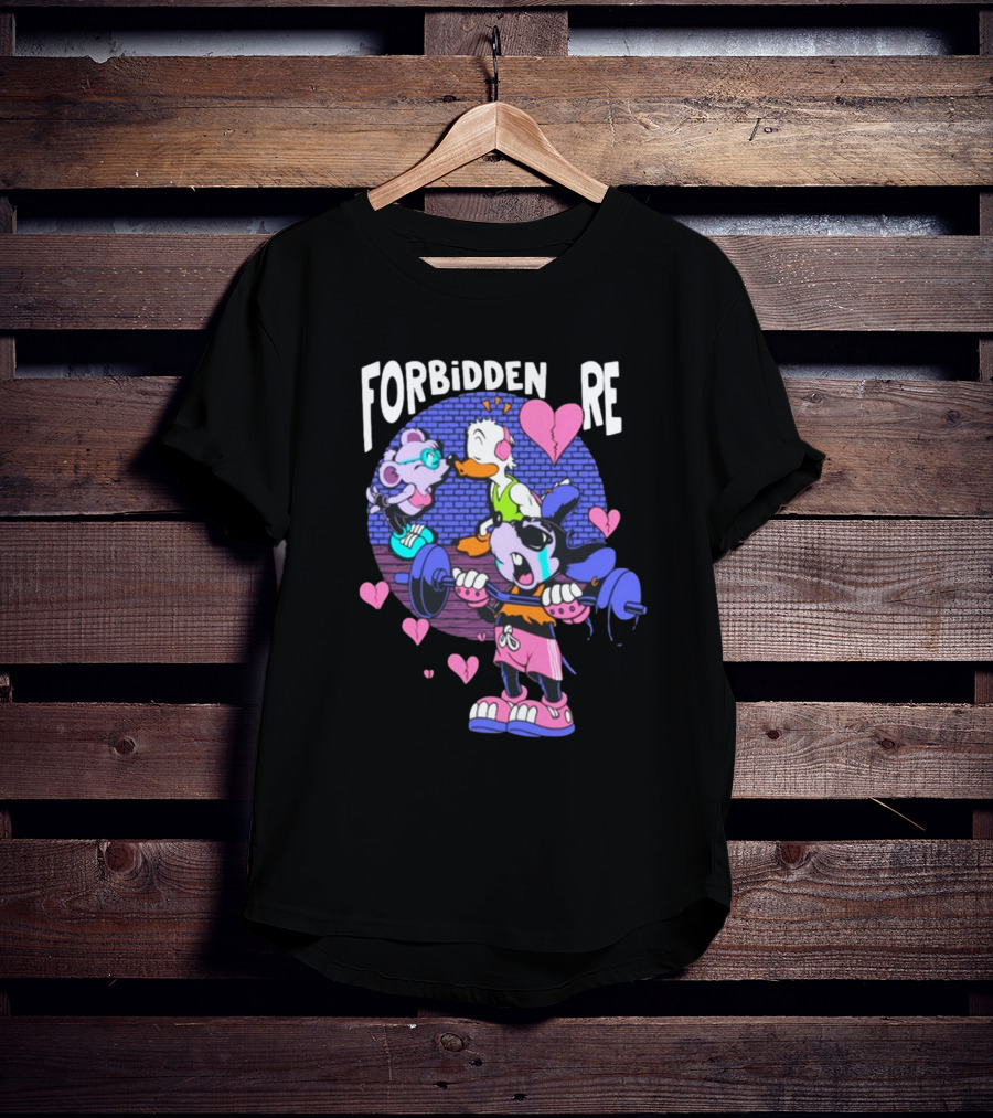 FORBIDDEN RE Broke Heart Cartoon Parody With Weights And Pink Hearts T-Shirt
