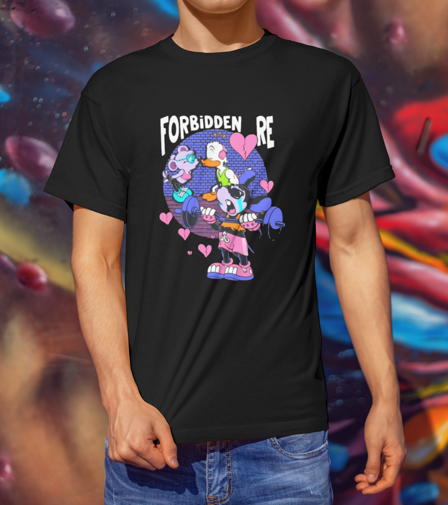 FORBIDDEN RE Broke Heart Cartoon Parody With Weights And Pink Hearts T-Shirt
