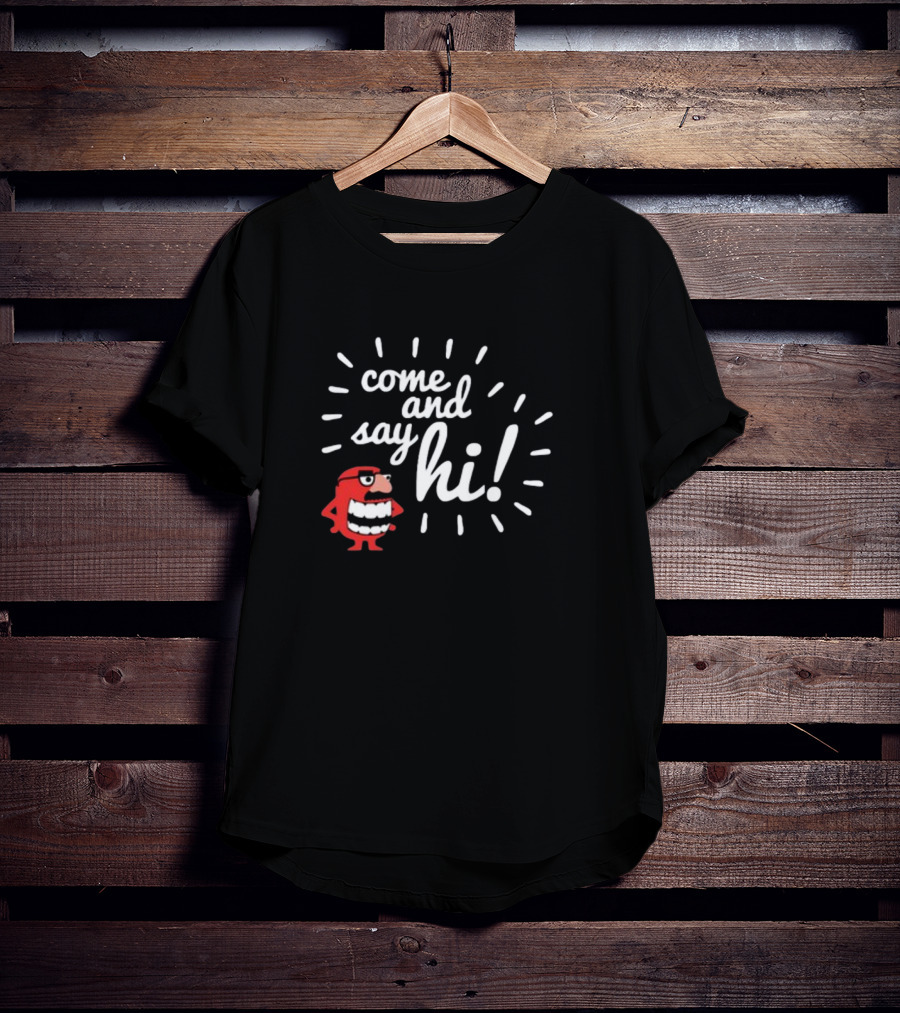 Ministryoftesting Come And Say Hi Red Cartoon Character T-Shirt