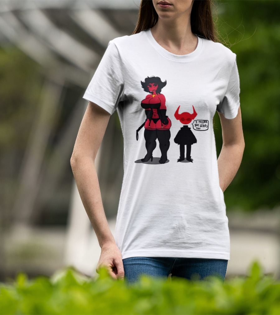 Thewboy Red Character With Devil Horns I Think She Likes You T-Shirt